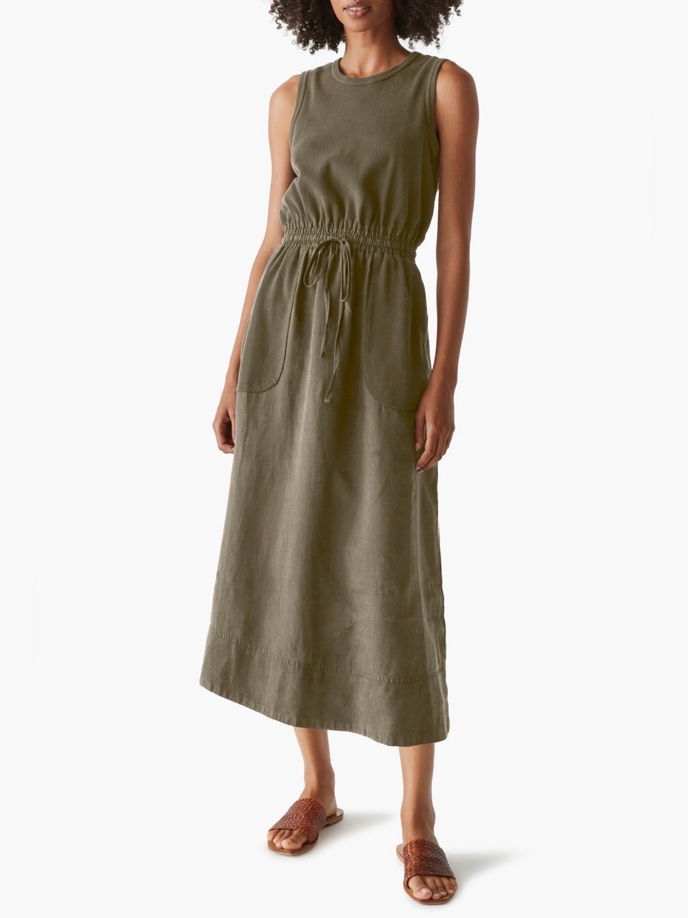 Michael Stars Wilhelmina Linen Blend Midi Dress M Olive Utility